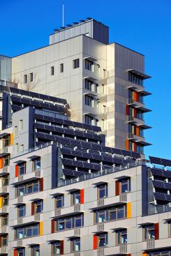 66kw Photovoltaic panels produce energy for common areas and exterior lighting.