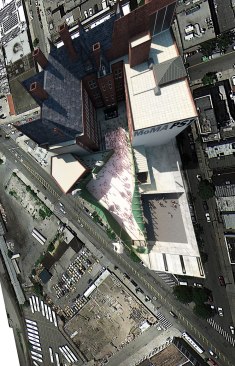 MoMA PS1 Young Architects Program proposal: Drones' Beach, aerial rendering.