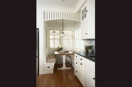 Diner-style seating makes for an appealing nook. Project: Minnetonka Cottage, Minnetonka, Minn.; Architect: Rehkamp Larson; Builder: J.S. Johnson & Associates