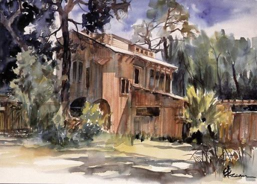 Watercolor of his house by Sim Van der Ryn.