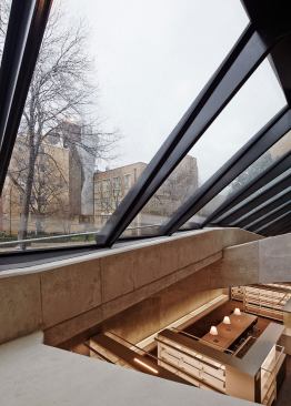 View out the rolling window wall at the base of the south facade.