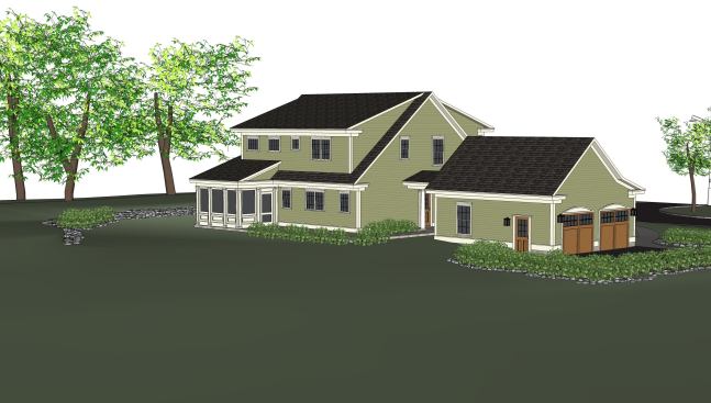 The 2,700-square-foot two-story structure is being built with the latest green and energy-efficiency strategies. Note the detached garage that will result in better indoor air quality.