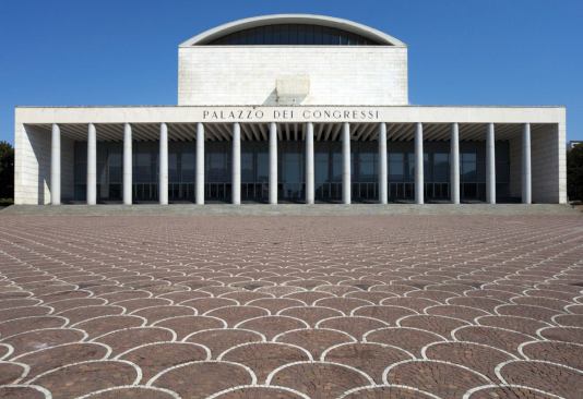 The Palazzo dei Congressi in Rome, designed by Italian architect Adalberto Libera in 1938 and completed in 1954.