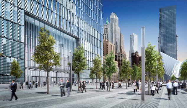 The prismatic glass that was originally included in the design could not be manufactured, so the cladding for the podium has been redesigned to include a series of glazed fins.