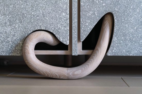Commissioned for an art collector’s residence, Masque Thing is an 18-foot-long cabinet inspired by the masque costume drawings of the 17th–century British artist and architect Inigo Jones.