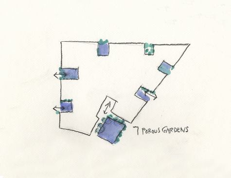 Steven Holl Architects, 7 Porous Gardens, watercolor on paper, 2013.