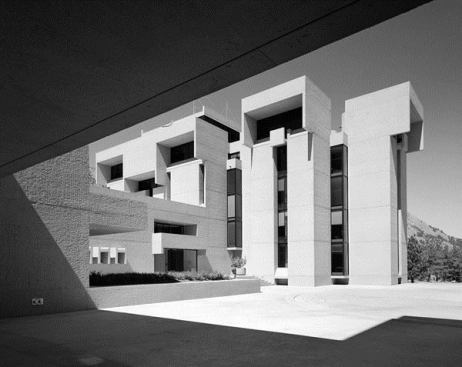 As I.M. Pei said in Paul Heyer's 
American Architecture: Ideas and Ideologies in the Late Twentieth Century, "You just cannot compete with the scale of the Rockies. So we tried to make a building that was without the conventional scale you get from recognizable floor heights—as in those monolithic structures that still survive from the cliff-dwelling Indians."