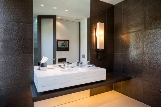 Modern bathroom with Ann Sacks tile in resort style Beverly Hills home.