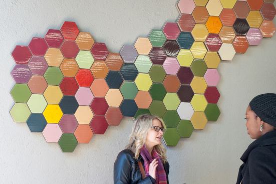 A mosaic of the tiles used on the tile roof of the Santa Caterina Market in Barcelona. Ceramica Cumella used 67 different colored glazings in the iconic roof.