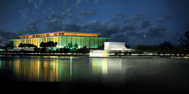 Concept rendering of the Kennedy Center Expansion Project from across the Potomac River.