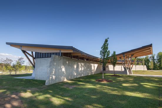 The Welcome Center is organized around its central entrance canopy (shown at right).