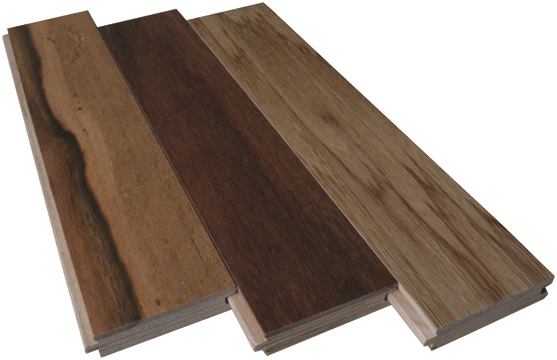 For its new line of 
engineered, reclaimed hardwood flooring, 
Viridian Reclaimed Wood sourced wood from old shipping crates and pallets as well as gym bleachers to create four species categories: Jakarta market blend (tropical mix color shown), European beech, white oak, and CVG Douglas-fir gym bleacher. Comprising a nine-ply birch core with a 4mm wear layer, the 5/8"-thick planks come in widths of 2-1/2"&nbsp;to 7-1/2" and average lengths of 4' to 5'. The VOC-free flooring’s UV-prefinished option (shown) features a microbeveled edge, while the unfinished option has square edges. 
viridianwood.com