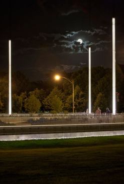 The Crossings’ retaining walls are illuminated by concealed 45-degree, 3000K, linear LED fixtures.
