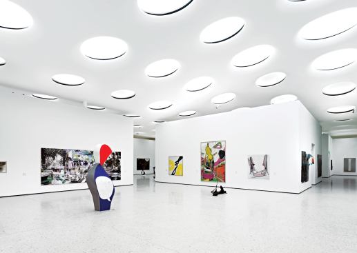The skylights bring natural light into the subterranean exhibition space.