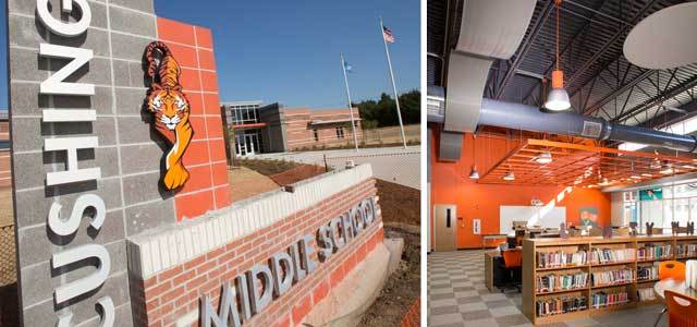 Cushing Middle School’s new 140,000-square-foot facility serves 600 students and can grow to accommodate 200 more.