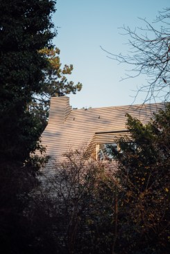 The roof terrace is partly an open cut into the building envelope, partly covered like a pergola.