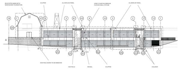The north and south elevations are extensively glazed, while the east and west fa?ades are generally opaque. The opaque fa?ades, as well as the roof, are light-colored and superinsulated to retain heat within the building during the winter and retard solar gain during the summer months.