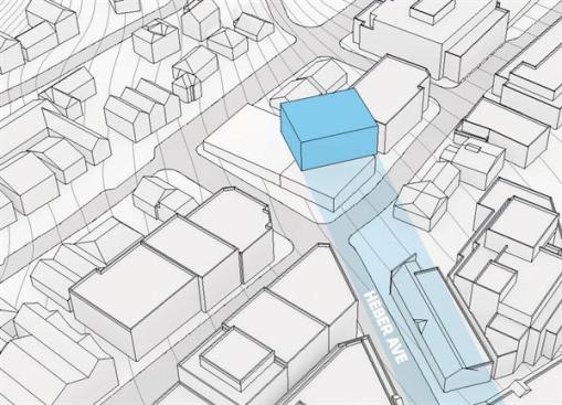 Massing diagram: Sky Gallery, which is oriented toward Heber Avenue, the more recent gateway to the city.