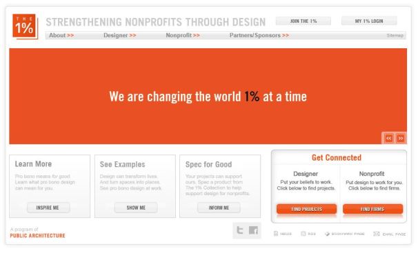 Screenshot of The 1% program's current website.