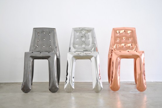 Designer Oskar Zieta's Chippensteel 0.5 chair, made with his studio's Free inner Pressure Deformation technology.