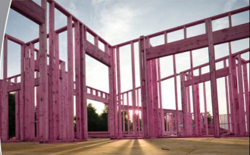 PinkWood lumber products feature a non-toxic, environmentally friendly factory-applied coating that is designed to provide a visible barrier against fire. The PinkShield coating also resists the growth of mold, fungus, and rot. PinkWood Ltd. 
www.pinkwood.ca.