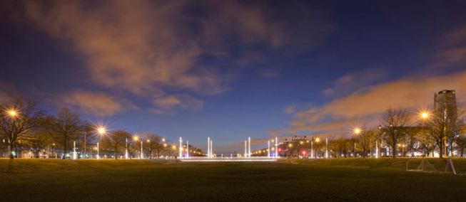 The Midway Crossings on the University of Chicago campus connects the north and south sides of the ever expanding university. The site, a green expanse, dates back to the 1893 World Columbian Exposition.