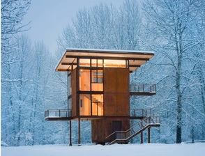 2009 - Olson Sundberg Kundig Allen Architects&nbsp;Partners Jim Olson, FAIA; Rick Sundberg, FAIA; Tom Kundig; and Scott Allen, AIA, all graduates of the University of Washington, are known for their hands-on project involvement; deliberate efforts to share their knowledge with firm members, students, interns, and clients; and intense collaboration with artists and crafters.
Image: Delta Shelter - Mazama, Washington