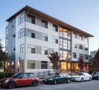 Yobi Apartments is a four-story, 45-unit microhousing community located in an infill site near the University of Seattle. Photos courtesy William P. Wright
