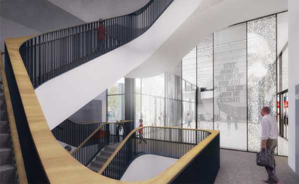 A revamped staircase with glass replacing the core