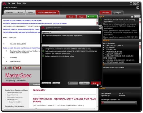 Screenshot from Altarix, Arcom's software for writing and editing project specifications.