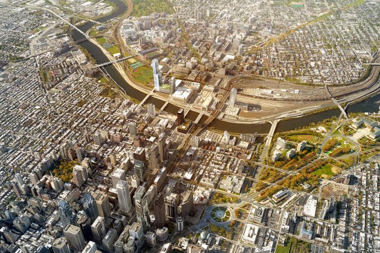 Aerial of Philadelphia and existing site