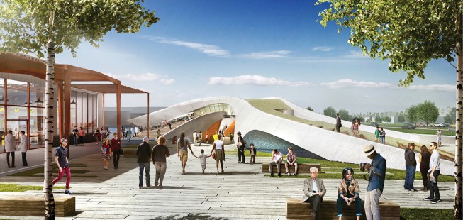 Student drop-off and entry plaza