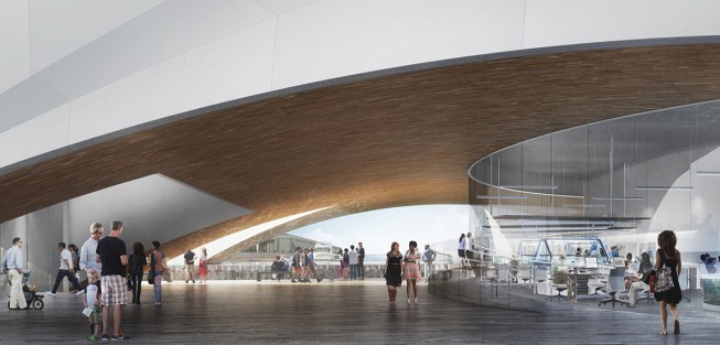 Open-air lobby in AltaSea Berth 56 Engagement Center