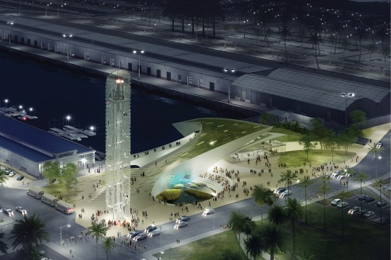 Aerial view of campus at night