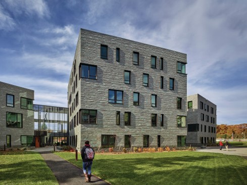 The New Palmer, Pittenger and Roberts Hall is a new suite-style residential community at Swarthmore College, designed by Digsau. Completed in Fall 2017, the project creates a Residential Village at the crossroads of the academic campus, the athletics facilities, and downtown Swarthmore. This building adds 128 beds of apartment style housing on a highly constrained site between three 19th Century Dorms and the left field fence of the Clothier Baseball Field. The design solution reconfigured the outfield fence as part of the building and features a landscaped second level terrace that overlooks the field.