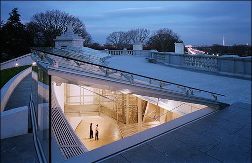 The Women in Military Service Memorial at Arlington National Cemetery, designed by Weiss/Manfredi, honors all servicewomen of the U.S. Armed Forces - past, present, and future