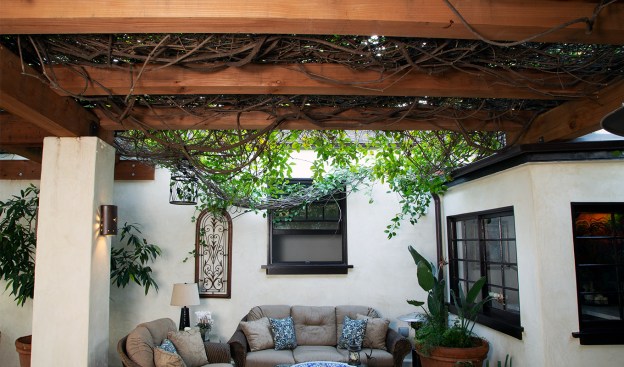 Originally built with Douglas fir, the previous pergola needed to be replaced. A new redwood timber pergola was constructed in 2017.