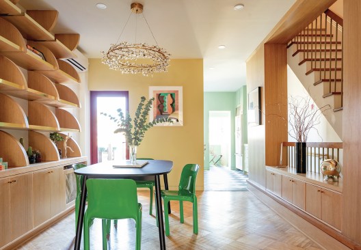 A 600-square-foot renovation of a 1920s townhouse in Queens, N.Y., Glendale Townhome is an artful transformation of claustrophobic and dark rooms into a sculptural and airy house arrayed in a palette of golds, greens, and reds.