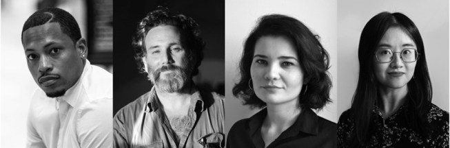 The 2021 Wheelwright Prize Finalists: (From left) Germane Barnes, Luis BerrĂos-NegrĂłn, Iulia Statica, and Catty Dan Zhang
