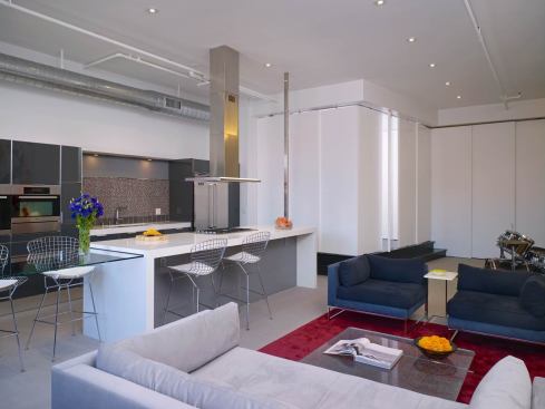 Living spaces with partitions closed.