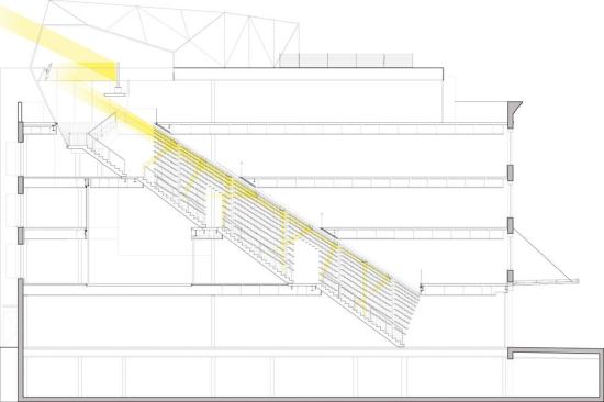 A section shows how thte stair cuts through the building.