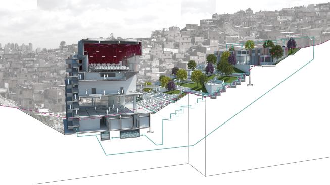 The structure in Sao Paulo is built to prevent site erosion and mudslides.  Photo © Holcim Foundation.