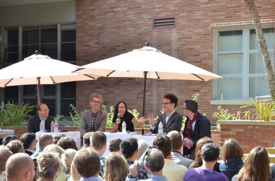 RUMBLE 2012 SYMPOSIUM hosted by Sylvia Lavin (center) with panelists from left to right: Michael Osman, Andrew Zago, Sanford Kwinter, and Nicholas de Monchaux