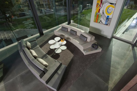 Modern open plan Beverly Hills home living room.