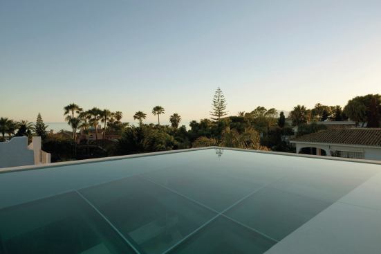 Rooftop pool at dusk