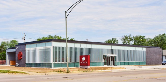 Exterior view from main intersection. 