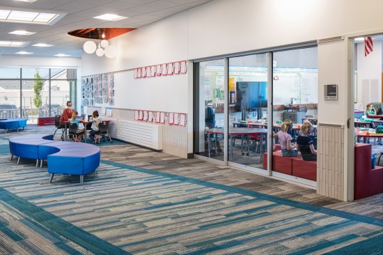 Flexible furniture is used throughout the building to promote freedom in educational activities.  