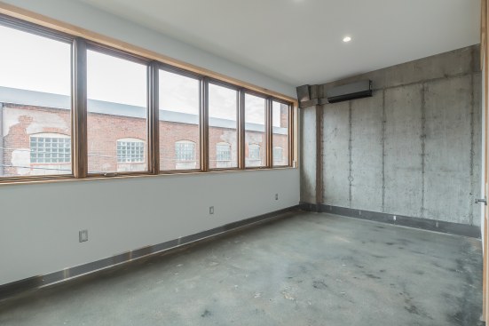 Bedroom/Study with Low-E aluminum clad solid wood casement windows, curly maple trim, LG artisan mini-split A/C