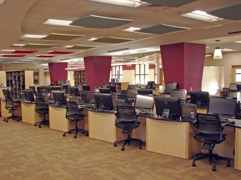 View of computer workstations and openness of new space