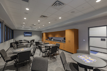 All of Rockfon's stone wool panels installed in The Den are GREENGUARD® Gold certified for low-emitting products. Products earning this certification are recognized by the Collaborative for High Performance Schools and other organizations as supporting healthy indoor air quality.